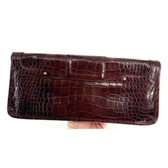 Cole Haan Clutch Elena Flap Leather Crocodile Print - Picture 3 of 9